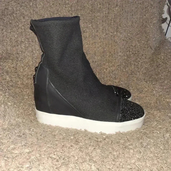 ALEXANDER SMITH-Glitter Toe Sock Booties-Black Leather-Sz 39-8.5-Excellent - Picture 4 of 7